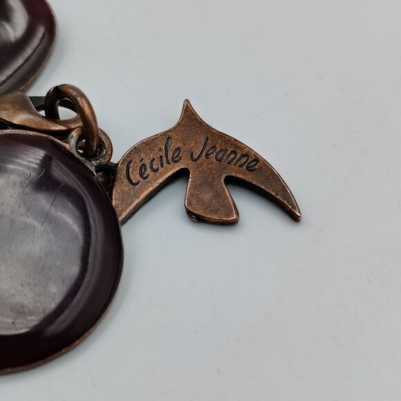 Cecile Jeanne Paris Burgundy Plum Color Enamel Panel Statement Necklace Rare - Picture 11 of 15